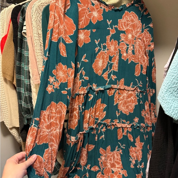 Anthropologie Dresses & Skirts - Maeve by Anthropologie Teal Dress with Rust Floral Print